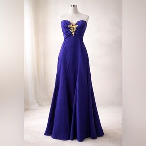 Royal Blue Strapless Embellished Gown – Size Small (Dancing Queen)